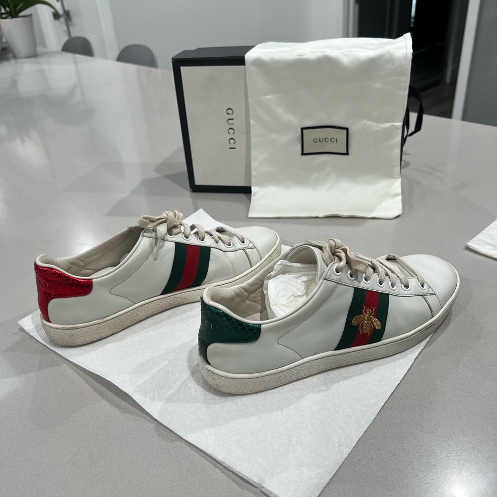 Gucci White Sneakers with Red and Green Accents